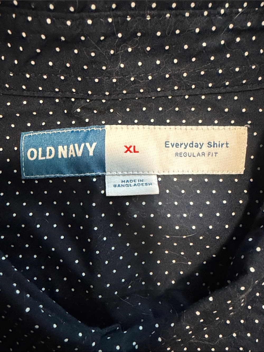 Old Navy Men's Dark Blue Short-Sleeve Button-Down with White Dot Print - Picture 2 of 2